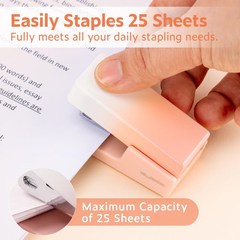 NUSIGN Mini Stapler with 830 Staples, Small Cute Desk Staplers, 25 Sheet Capacity, Pink-White Gradient - Image 2